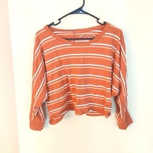 Orange Long Sleeve Aero Dolman Cropped Crew Long-Sleeved Stripped Tee